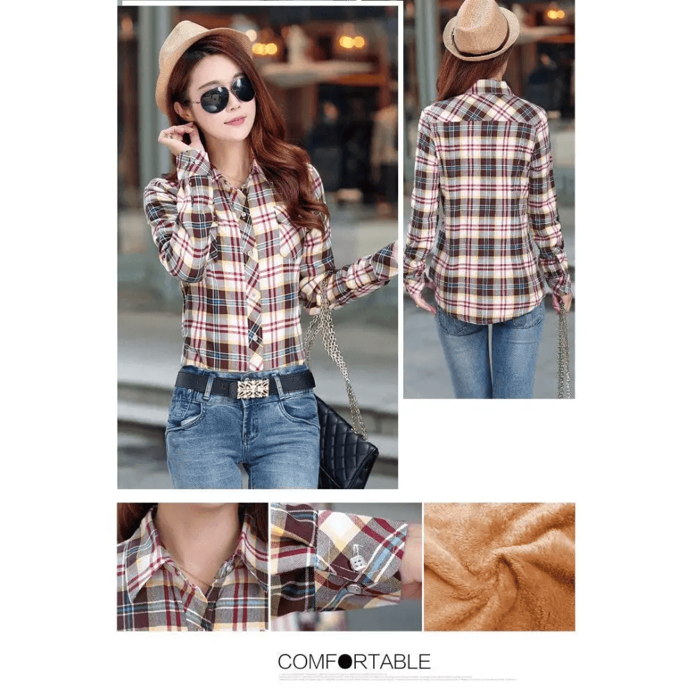 Luxury Winter Warm, Plus Velvet Thicken Plaid Shirt Style Coat Jacket For Women Clothes/Tops/Casual/Jacket/Outerwear For Female - ALLURELATION - 574, Jacket, Jacket For girls, jacket for women - Stevvex.com