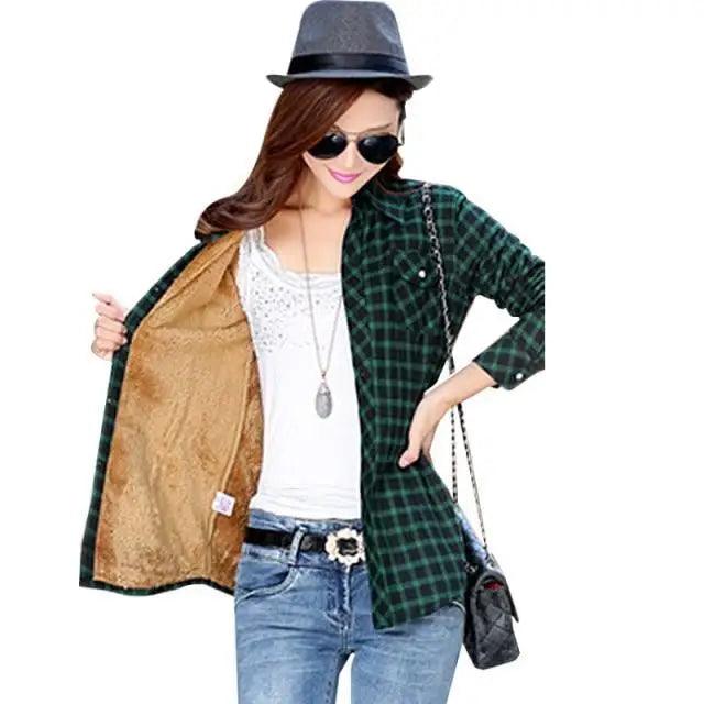 Luxury Winter Warm, Plus Velvet Thicken Plaid Shirt Style Coat Jacket For Women Clothes/Tops/Casual/Jacket/Outerwear For Female - ALLURELATION - 574, Jacket, Jacket For girls, jacket for women - Stevvex.com