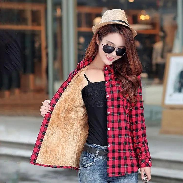 Luxury Winter Warm, Plus Velvet Thicken Plaid Shirt Style Coat Jacket For Women Clothes/Tops/Casual/Jacket/Outerwear For Female - ALLURELATION - 574, Jacket, Jacket For girls, jacket for women - Stevvex.com