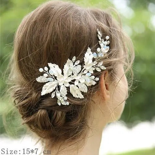 Luxury Women Charming Flower Leaf Pearl Crystal Bridal Hair Comb Pearl Handmade Hair Pin For Women - 9 - STIL5443RRTTY