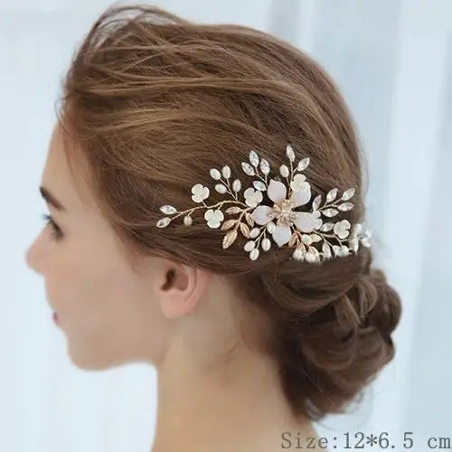 Luxury Women Charming Flower Leaf Pearl Crystal Bridal Hair Comb Pearl Handmade Hair Pin For Women - 12 - STIL5443RRTTY