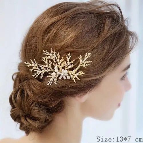 Luxury Women Charming Flower Leaf Pearl Crystal Bridal Hair Comb Pearl Handmade Hair Pin For Women - 1 - STIL5443RRTTY