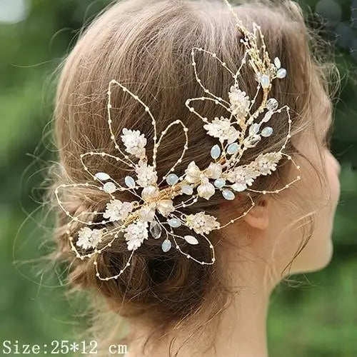 Luxury Women Charming Flower Leaf Pearl Crystal Bridal Hair Comb Pearl Handmade Hair Pin For Women - 3 - STIL5443RRTTY