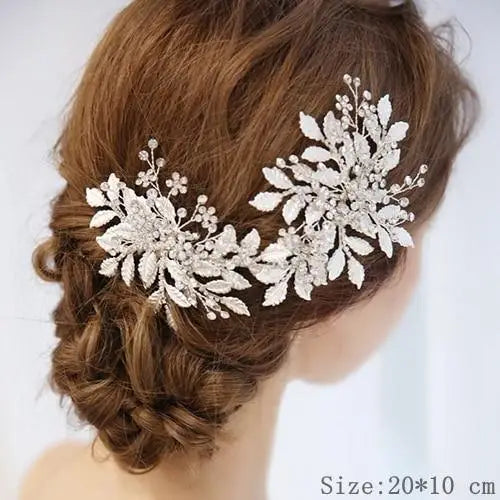 Luxury Women Charming Flower Leaf Pearl Crystal Bridal Hair Comb Pearl Handmade Hair Pin For Women - 8 - STIL5443RRTTY