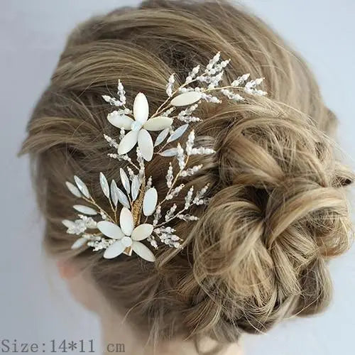 Luxury Women Charming Flower Leaf Pearl Crystal Bridal Hair Comb Pearl Handmade Hair Pin For Women - 16 - STIL5443RRTTY