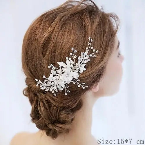 Luxury Women Charming Flower Leaf Pearl Crystal Bridal Hair Comb Pearl Handmade Hair Pin For Women - 11 - STIL5443RRTTY