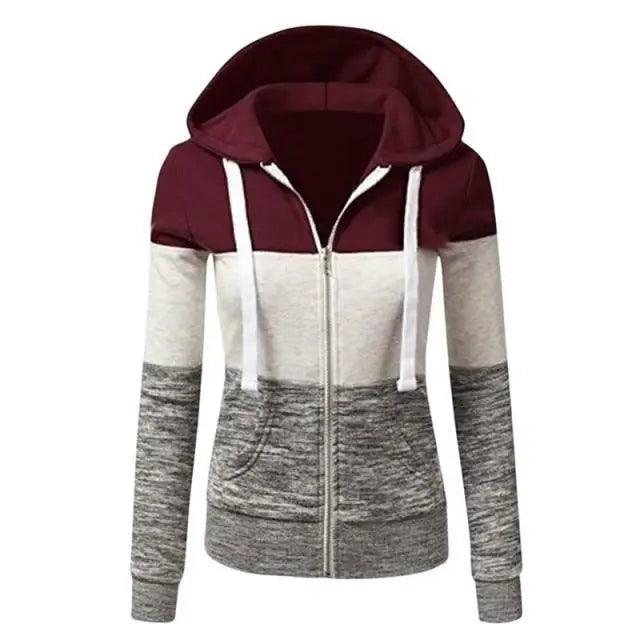 Luxury Women Patchwork Zip-Up Hoodie Spring Autumn Slim Hooded Jacket Fashion Long Sleeve Drawstring Pocket Hoodies Sweatshirts - Treko - Casual Tracksuit, Cool Fashion, Cool Hoodies, female Fashion, Hoodies, Jaket Hoodies, Loose Hoodies, Luxury Hoodies, Modern Hoodies, Multi Pockets Hoodies, New Hoodies, Stylish Hoodies, women fashion, women Hoodies, Zipper Hooded- Stevvex.com