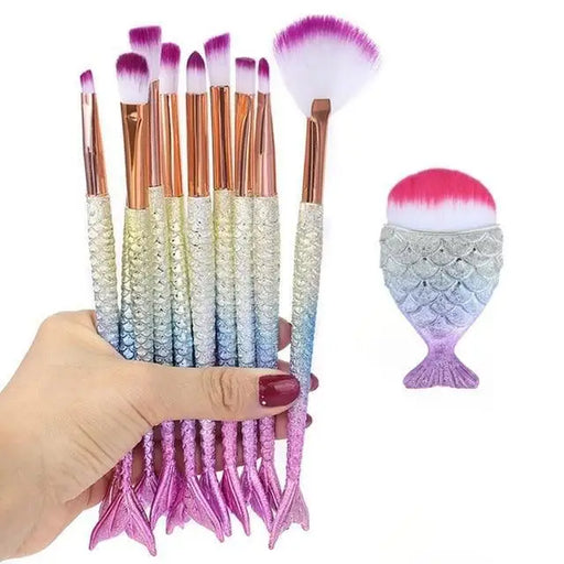 Makeup Brushes Kit Natural Tool Pencil Cosmetics Foundation Artist Mermaid Highlighter Face Set Of Bronzer Eyeshadow