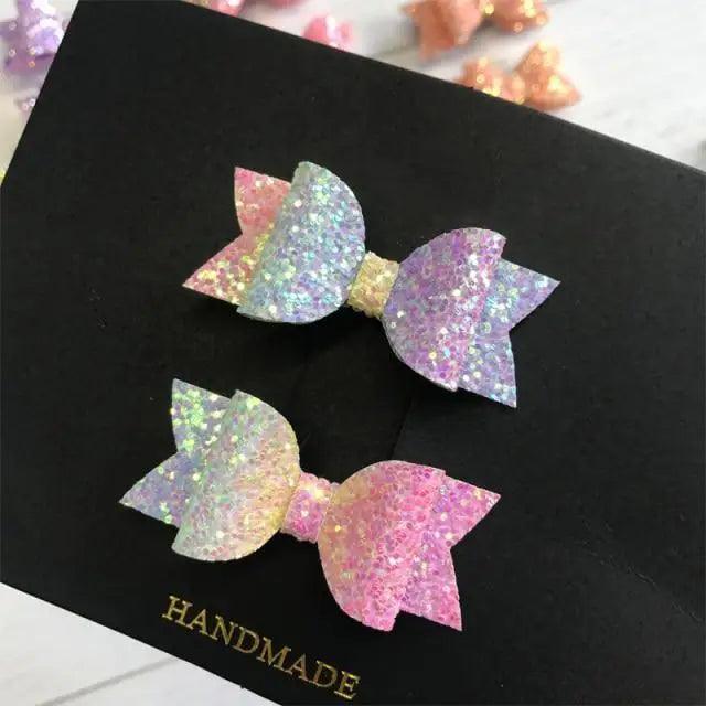 Mini Handmade Hair Bows For Girls Shiny Glitter Hair Bows Ribbon Clips Hair Accessories For Baby Girls And Teens - 6