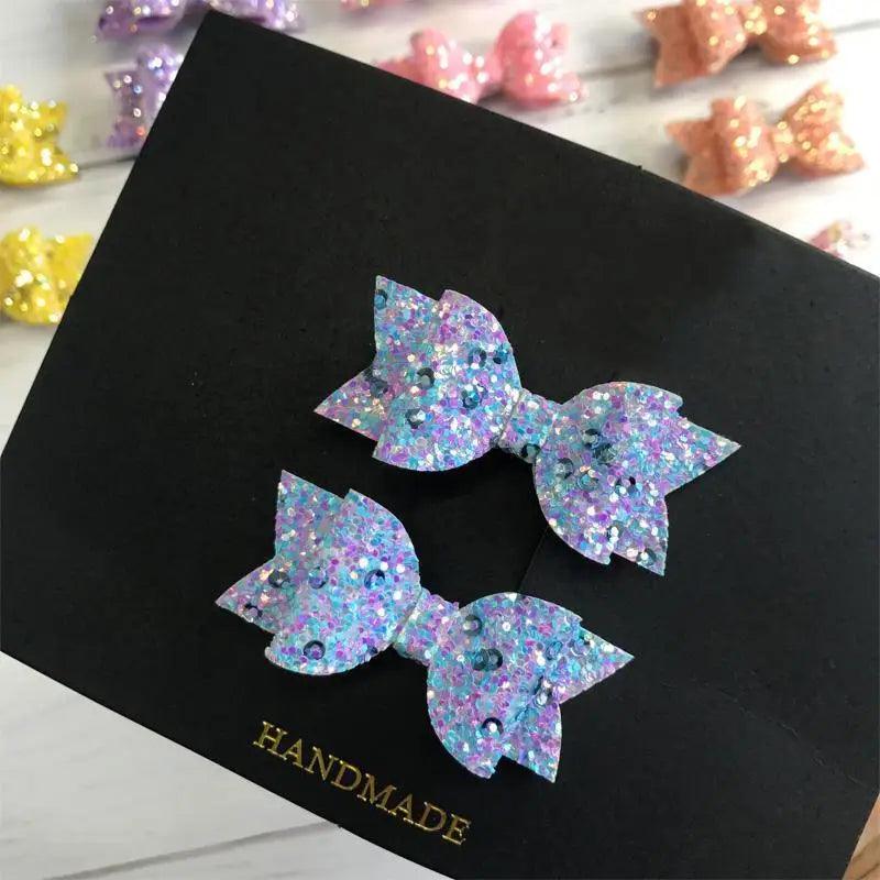 Mini Handmade Hair Bows For Girls Shiny Glitter Hair Bows Ribbon Clips Hair Accessories For Baby Girls And Teens - 1