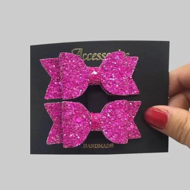 Mini Handmade Hair Bows For Girls Shiny Glitter Hair Bows Ribbon Clips Hair Accessories For Baby Girls And Teens - 16