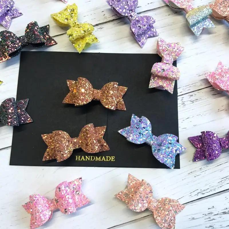 Mini Handmade Hair Bows For Girls Shiny Glitter Hair Bows Ribbon Clips Hair Accessories For Baby Girls And Teens