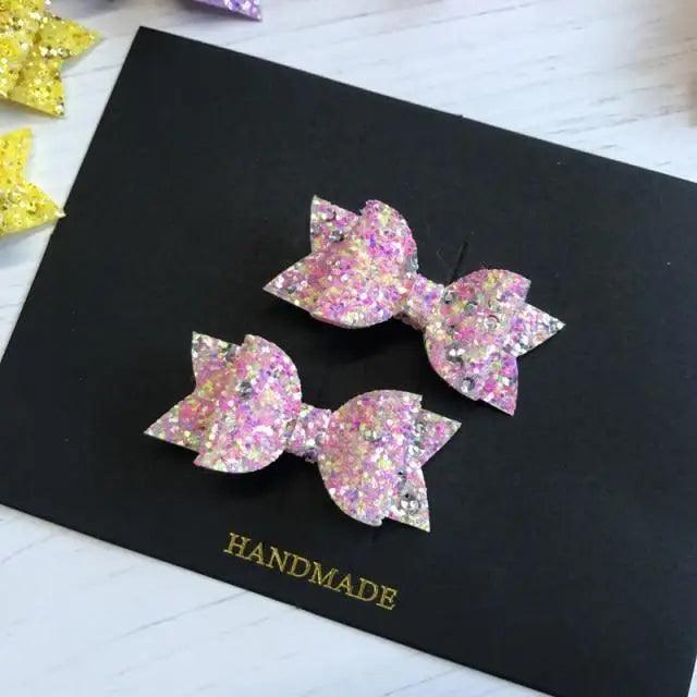 Mini Handmade Hair Bows For Girls Shiny Glitter Hair Bows Ribbon Clips Hair Accessories For Baby Girls And Teens - 3