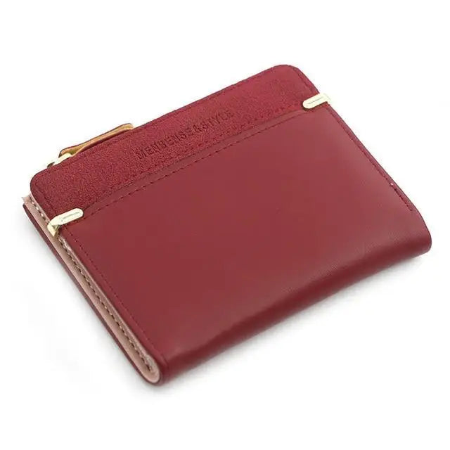 Mini PU Leather Women Elegant Purse Wallet Simple Design Lightweight Portable Small Female Wallet - Red - STIL8609VHJHJ