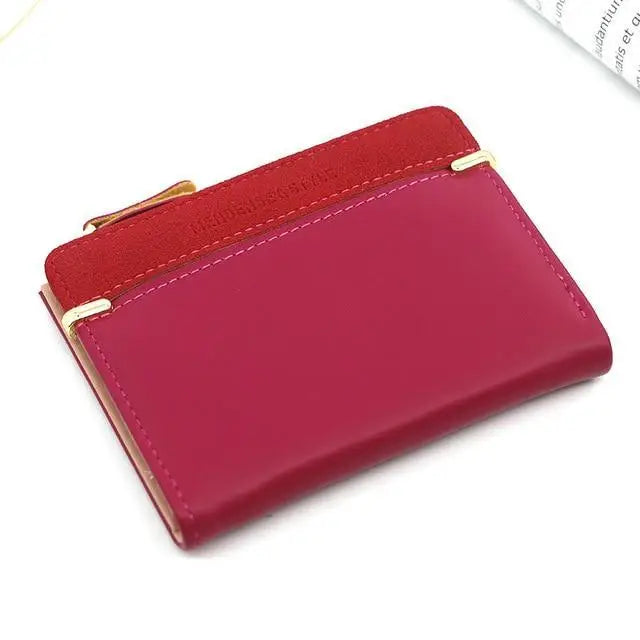 Mini PU Leather Women Elegant Purse Wallet Simple Design Lightweight Portable Small Female Wallet - Wine red