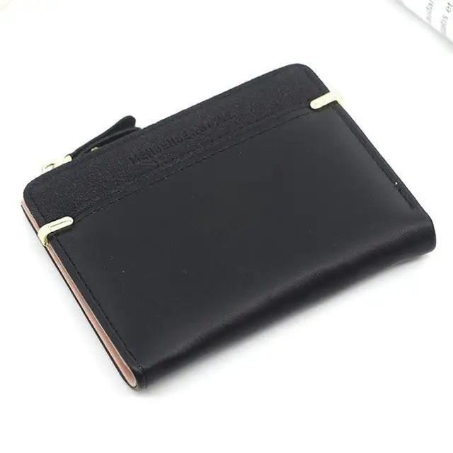 Mini PU Leather Women Elegant Purse Wallet Simple Design Lightweight Portable Small Female Wallet - Black