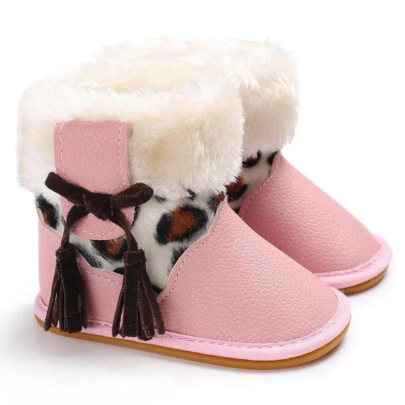 Leopard print rubber sole non-slip baby shoes - STEVVEX Baby - 7, baby, baby boots, baby boys, baby girls, baby shoes, baby warm boots, baby winter footwear, footwear, warm boots, warm shoes, winter boots, winter shoes - Stevvex.com