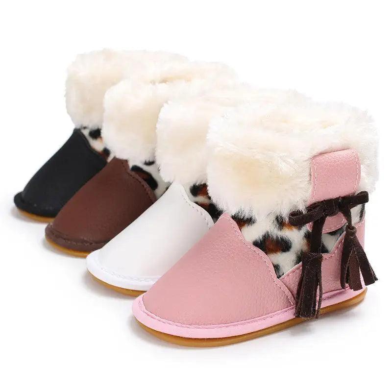 Leopard print rubber sole non-slip baby shoes - STEVVEX Baby - 7, baby, baby boots, baby boys, baby girls, baby shoes, baby warm boots, baby winter footwear, footwear, warm boots, warm shoes, winter boots, winter shoes - Stevvex.com