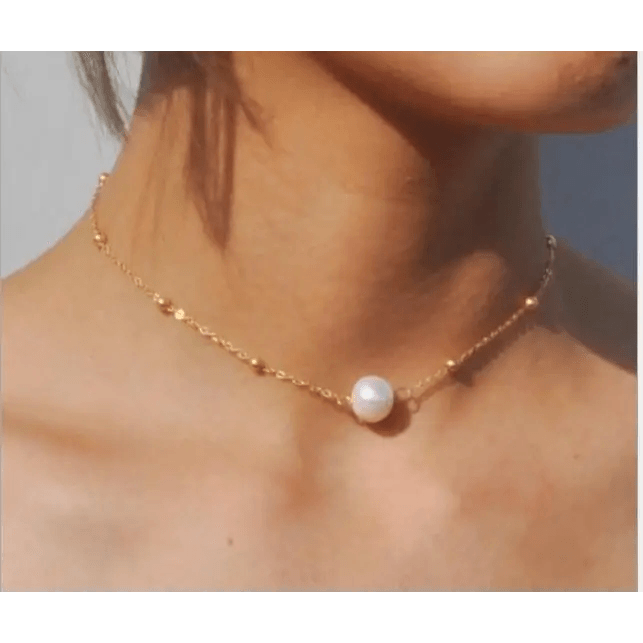 Modern Elegant Fashion Style Simple Pearl Bead Chain Choker Necklace - Aesthetic Fashion Style Jewelry for women