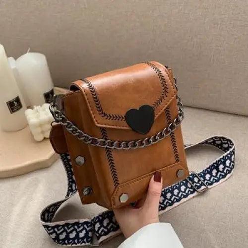 Modern Elegant Stunning Heart - Shaped Women’s Bag Cute Studded Shoulder Bag For Women And Girls - Light Brown