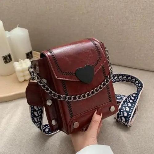 Modern Elegant Stunning Heart - Shaped Women’s Bag Cute Studded Shoulder Bag For Women And Girls - Burgundy