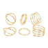 Modern Gold Color Round Hollow Geometric Rings Set For Women And Girls Fashionable Cross Twist Open Ring Joint Ring