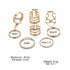 Modern Gold Color Round Hollow Geometric Rings Set For Women And Girls Fashionable Cross Twist Open Ring Joint Ring