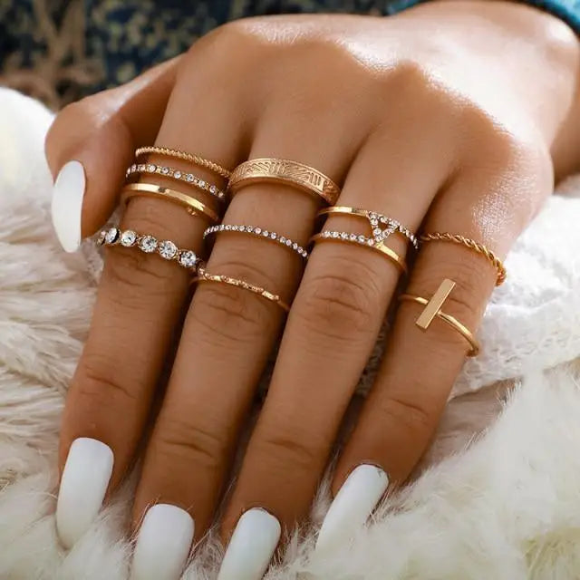 Modern Luxury Ring Set for Girls Splendid Fashionable Crystal Sun Pearl Rings Set for Women And Girls Gold Color Heart