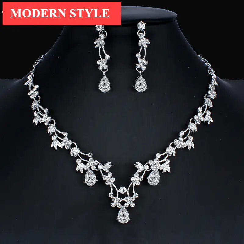 Modern Luxury Women's Wedding Jewelry Set In Modern Gold Silver Color Style Necklace & Earrings Accessory Gift - STEVVEX Jewelry - bridal accessories, bridal fashion, Earrings, Earrings set, gold silver color, jewelry, jewelry sets, necklace, Necklace and earrings, Necklace set, wedding jewelry sets, women accessories, women fashion - Stevvex.com