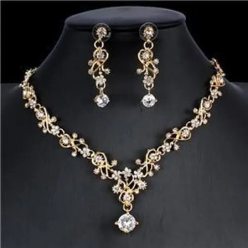 Modern Luxury Women's Wedding Jewelry Set In Modern Gold Silver Color Style Necklace & Earrings Accessory Gift - STEVVEX Jewelry - bridal accessories, bridal fashion, Earrings, Earrings set, gold silver color, jewelry, jewelry sets, necklace, Necklace and earrings, Necklace set, wedding jewelry sets, women accessories, women fashion - Stevvex.com