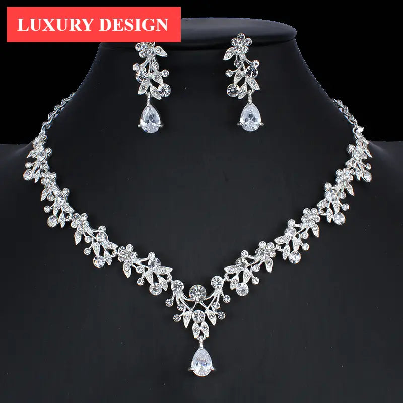 Modern Luxury Women's Wedding Jewelry Set In Modern Gold Silver Color Style Necklace & Earrings Accessory Gift - STEVVEX Jewelry - bridal accessories, bridal fashion, Earrings, Earrings set, gold silver color, jewelry, jewelry sets, necklace, Necklace and earrings, Necklace set, wedding jewelry sets, women accessories, women fashion - Stevvex.com