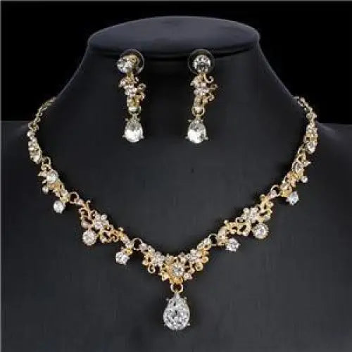 Modern Luxury Women's Wedding Jewelry Set In Modern Gold Silver Color Style Necklace & Earrings Accessory Gift - STEVVEX Jewelry - bridal accessories, bridal fashion, Earrings, Earrings set, gold silver color, jewelry, jewelry sets, necklace, Necklace and earrings, Necklace set, wedding jewelry sets, women accessories, women fashion - Stevvex.com