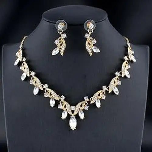 Modern Luxury Women's Wedding Jewelry Set In Modern Gold Silver Color Style Necklace & Earrings Accessory Gift - STEVVEX Jewelry - bridal accessories, bridal fashion, Earrings, Earrings set, gold silver color, jewelry, jewelry sets, necklace, Necklace and earrings, Necklace set, wedding jewelry sets, women accessories, women fashion - Stevvex.com