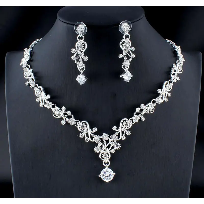 Modern Luxury Women's Wedding Jewelry Set In Modern Gold Silver Color Style Necklace & Earrings Accessory Gift - STEVVEX Jewelry - bridal accessories, bridal fashion, Earrings, Earrings set, gold silver color, jewelry, jewelry sets, necklace, Necklace and earrings, Necklace set, wedding jewelry sets, women accessories, women fashion - Stevvex.com