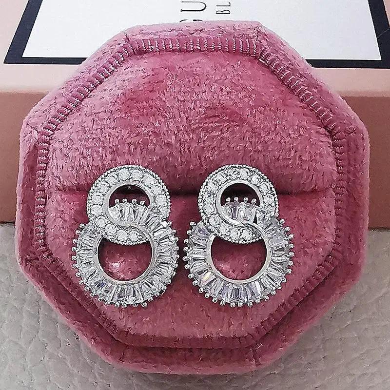 Modern New Luxurious 925 Sterling Silver Pink Drop Stud Earrings For Women And Girls Sparkling Jewelry Gift For Ladies