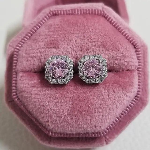 Modern New Luxurious 925 Sterling Silver Pink Drop Stud Earrings For Women And Girls Sparkling Jewelry Gift For Ladies