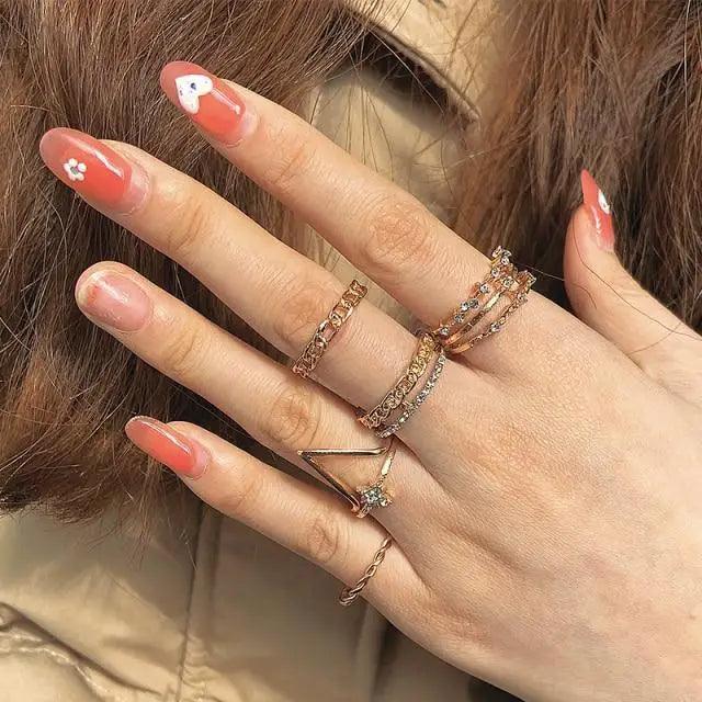 Modern Ring Set for Girls Sterling Chain Moon Rings Set For Ladies And Girls Retro Vintage Style Female Rings Trendy