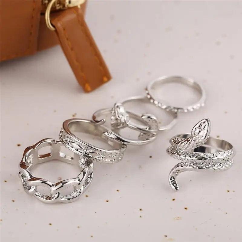 Modern Ring Set for Girls Sterling Chain Moon Rings Set For Ladies And Girls Retro Vintage Style Female Rings Trendy