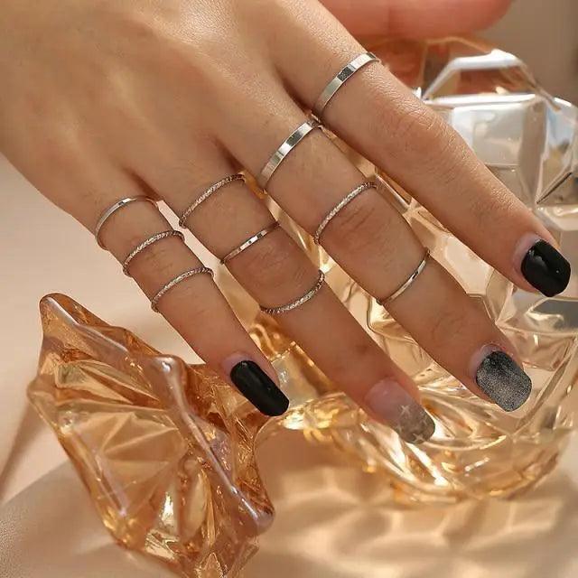 Modern Ring Set for Girls Sterling Chain Moon Rings Set For Ladies And Girls Retro Vintage Style Female Rings Trendy