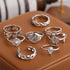 Modern Ring Set for Girls Sterling Chain Moon Rings Set For Ladies And Girls Retro Vintage Style Female Rings Trendy