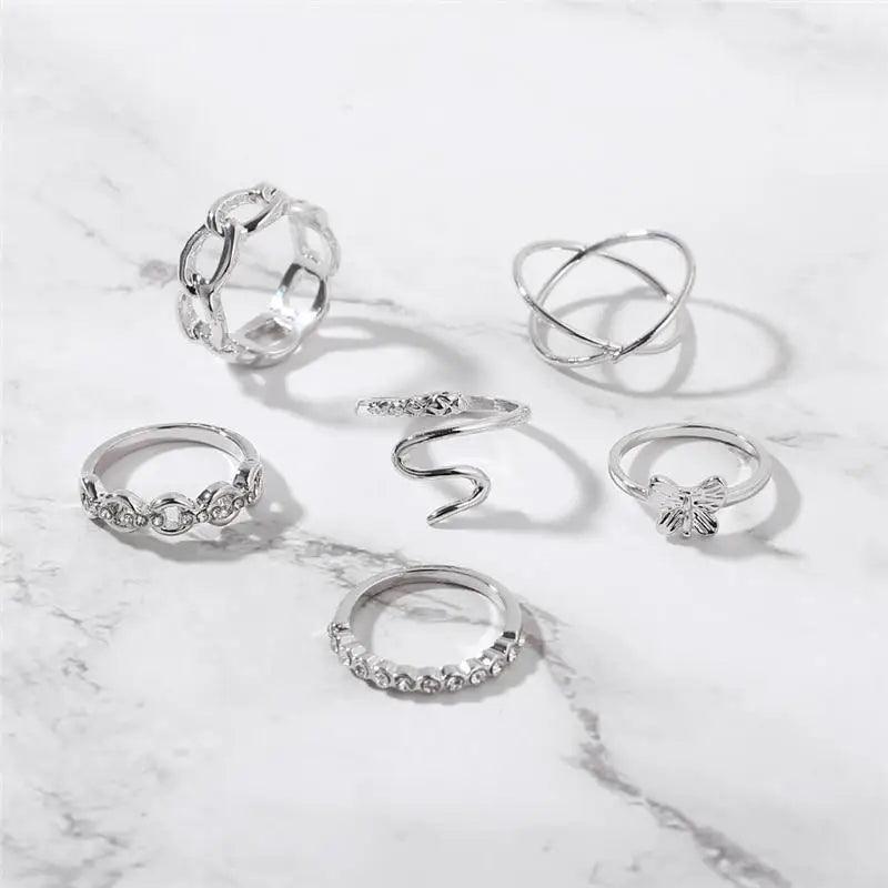 Modern Ring Set for Girls Sterling Chain Moon Rings Set For Ladies And Girls Retro Vintage Style Female Rings Trendy