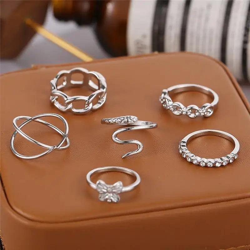 Modern Ring Set for Girls Sterling Chain Moon Rings Set For Ladies And Girls Retro Vintage Style Female Rings Trendy