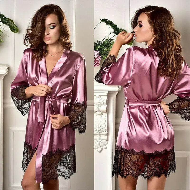 Modern Silk Bathrobe For Women Elegant Soft Silk Nightwear Unique V - Neck Short Women’s Fashion Bathrobes