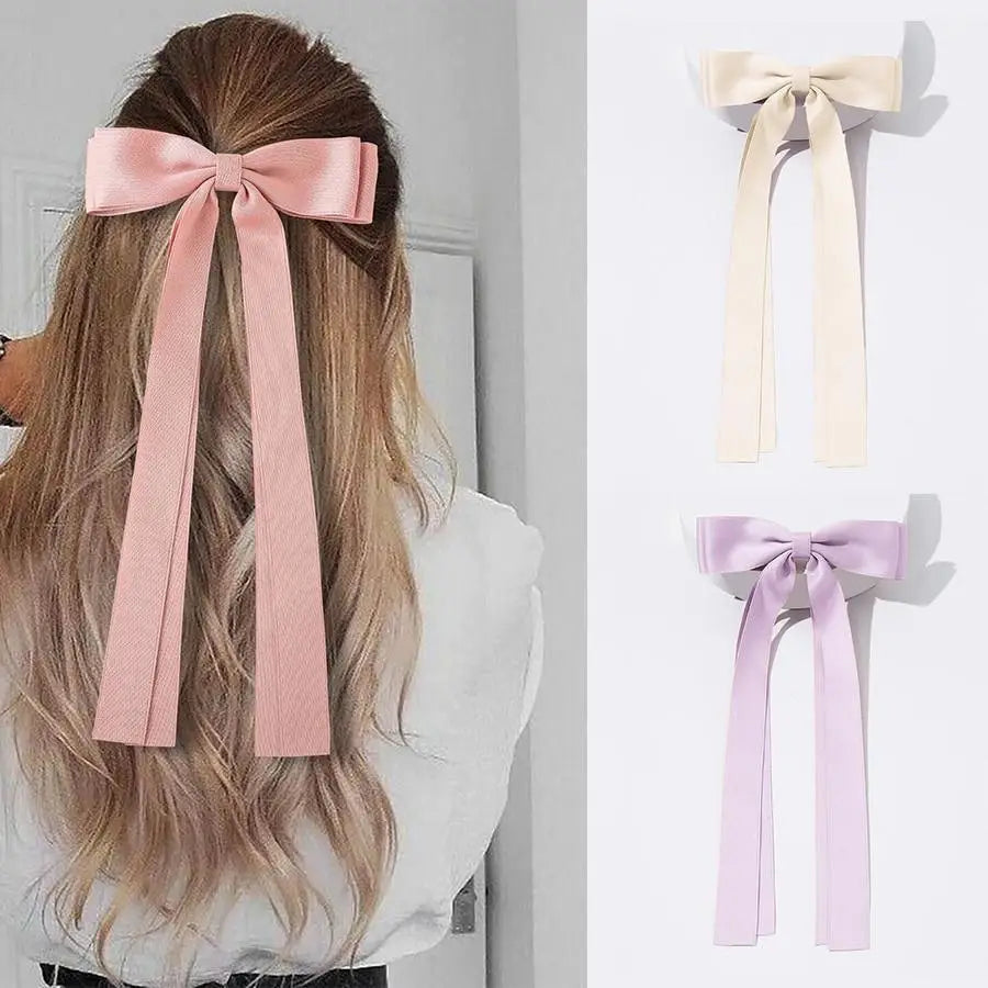 Modern White Bowknot Big Hair Bow Long Tassel Ribbon Hair Clips For Women Elegant Hair Accessories - STIL1356ASDDD