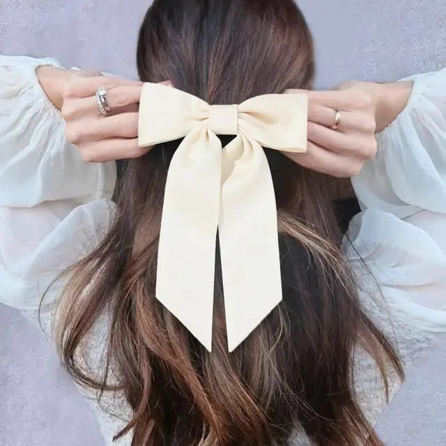 Modern White Bowknot Big Hair Bow Long Tassel Ribbon Hair Clips For Women Elegant Hair Accessories - 1 - STIL1356ASDDD