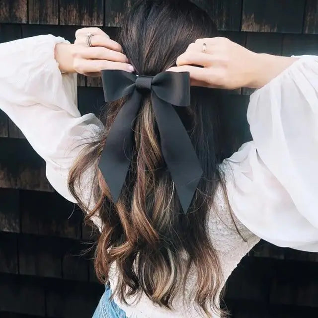 Modern White Bowknot Big Hair Bow Long Tassel Ribbon Hair Clips For Women Elegant Hair Accessories - 2 - STIL1356ASDDD