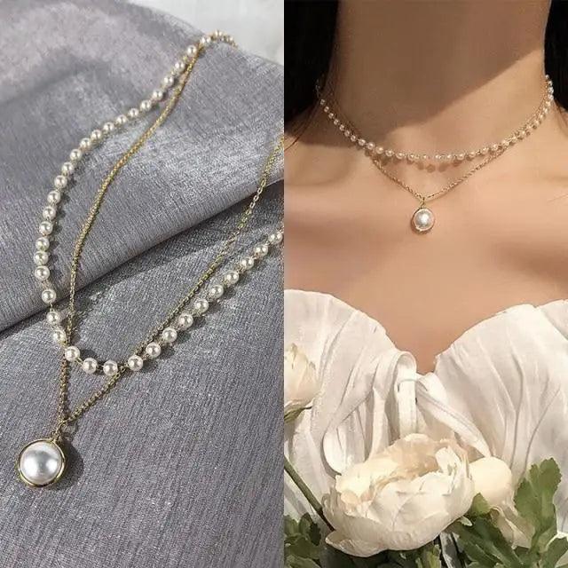 Modernd Luxury 2021 New Gold Coin Layered Chain Necklace For Women And Girls Stylish Pearl Moon Choker Collar butterfly