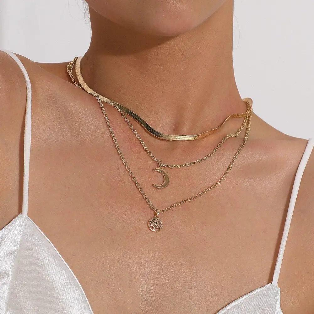 Modernd Luxury 2021 New Gold Coin Layered Chain Necklace For Women And Girls Stylish Pearl Moon Choker Collar butterfly