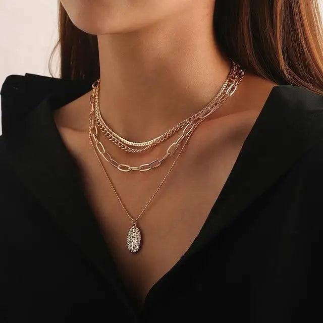 Modernd Luxury 2021 New Gold Coin Layered Chain Necklace For Women And Girls Stylish Pearl Moon Choker Collar butterfly