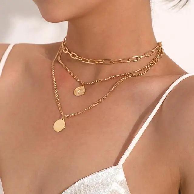 Modernd Luxury 2021 New Gold Coin Layered Chain Necklace For Women And Girls Stylish Pearl Moon Choker Collar butterfly